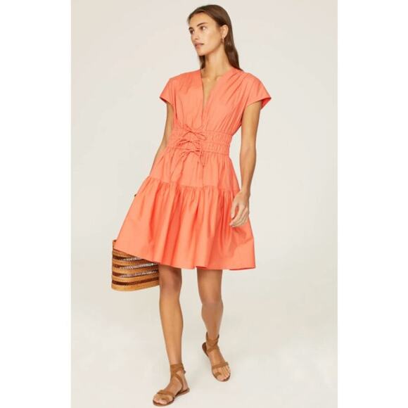 NEW Derek Lam 10 Crosby Orange Tie Waist Mini Dress Sz 6
